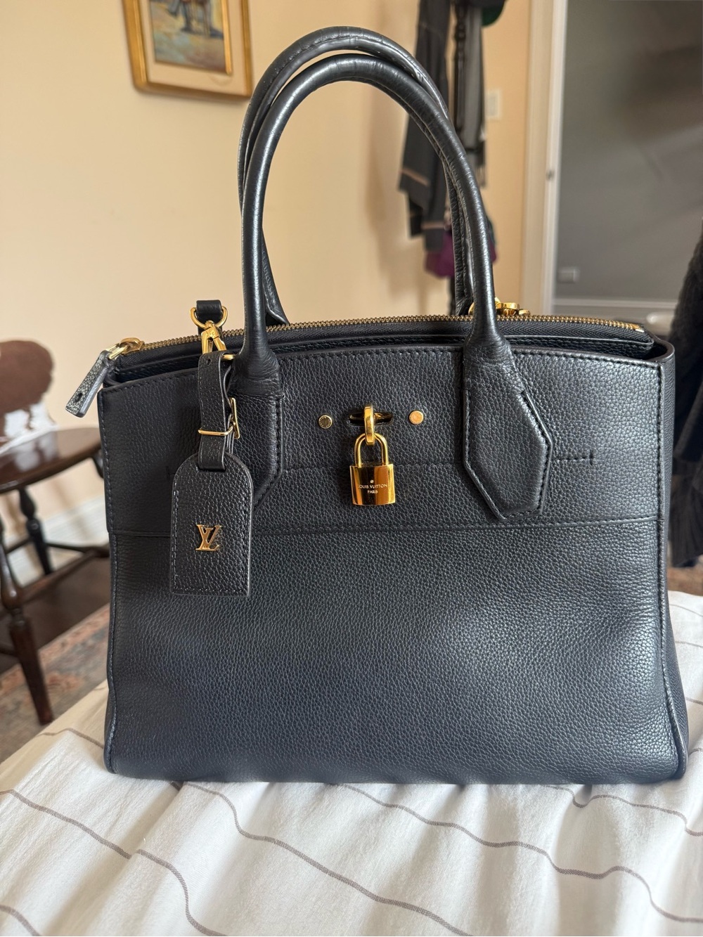 Louis Vuitton Black City Steamer MM with Gold Hardware